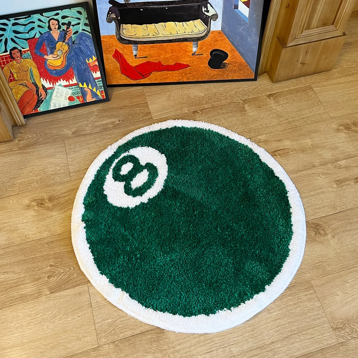 Green No. 8 Round Billiards Tufting  Rug Carpet Soft Plush Tufted Mug Kitchen Carpet Rugs Non-Slip Abosrbent Bathroom Floor Mat
