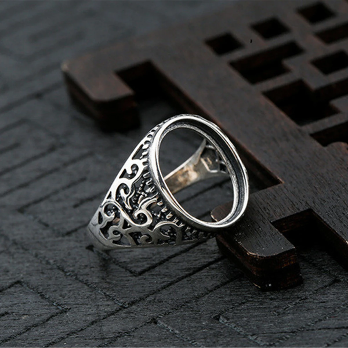 

Ring Blank (9x13mm Oval Blank) Adjustable Thai Sterling Silver Ring Base Antique Style Oval Cabochon Ring Setting R1419B