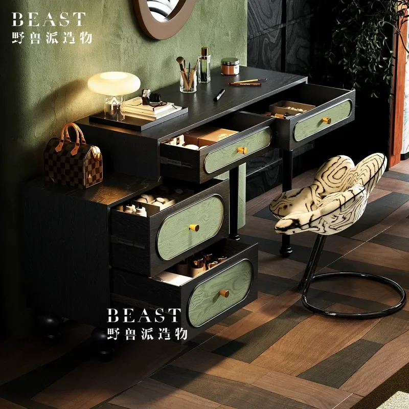 Vintage Modern Tree Burl Veneer Solid Wood Dresser Multi Drawer Makeup Table Bedroom High Value Storage Cabinet for Women