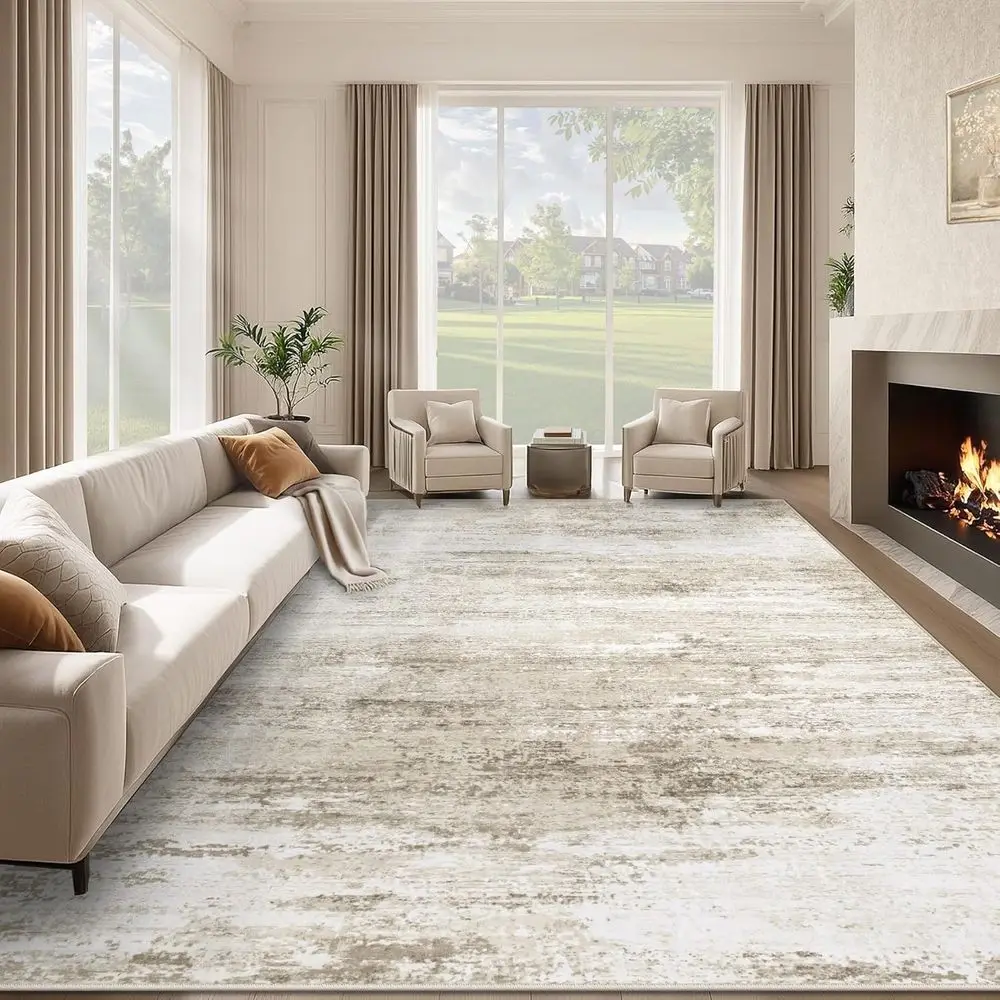 

8x10 Neutral-Toned, Soft, Low Pile, Non-Slip Area Rug for Living Spaces, Bedrooms, and More