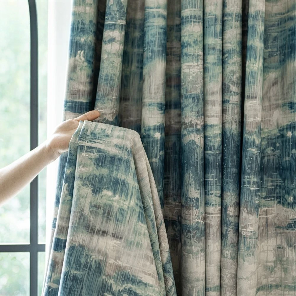 Retro Light Luxury Fully Blackout Monet Garden Curtain for Bedroom Living Room Decor Curtains Household Sunshade Window Drapes