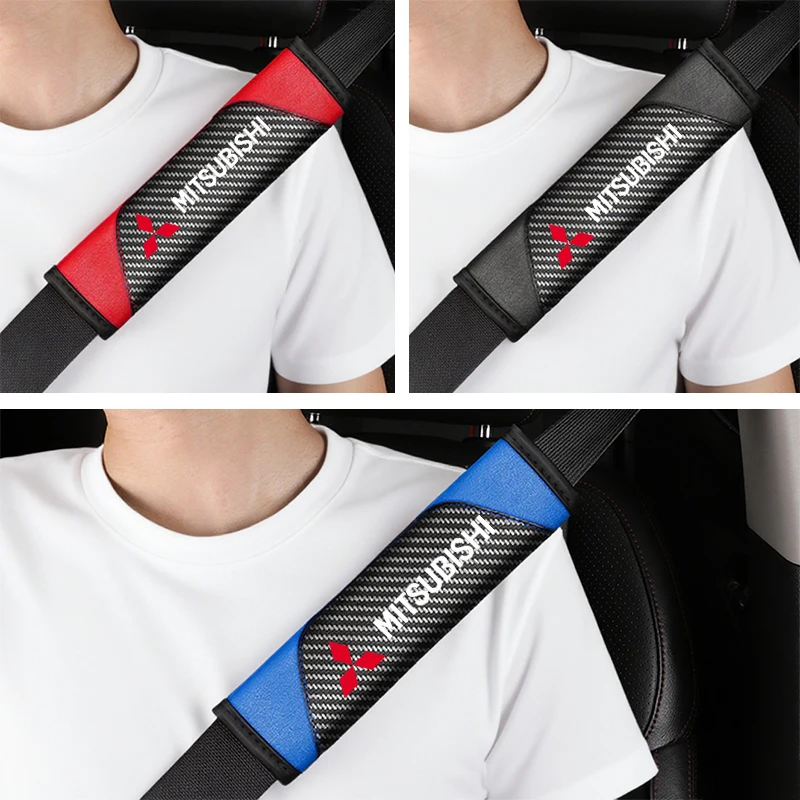 

2pcs Car Seat Belt Cover Leather Shoulder Pad Accessories For Mitsubishi ASX Lancer Pajero Outlander L200 EVO Lancer EX