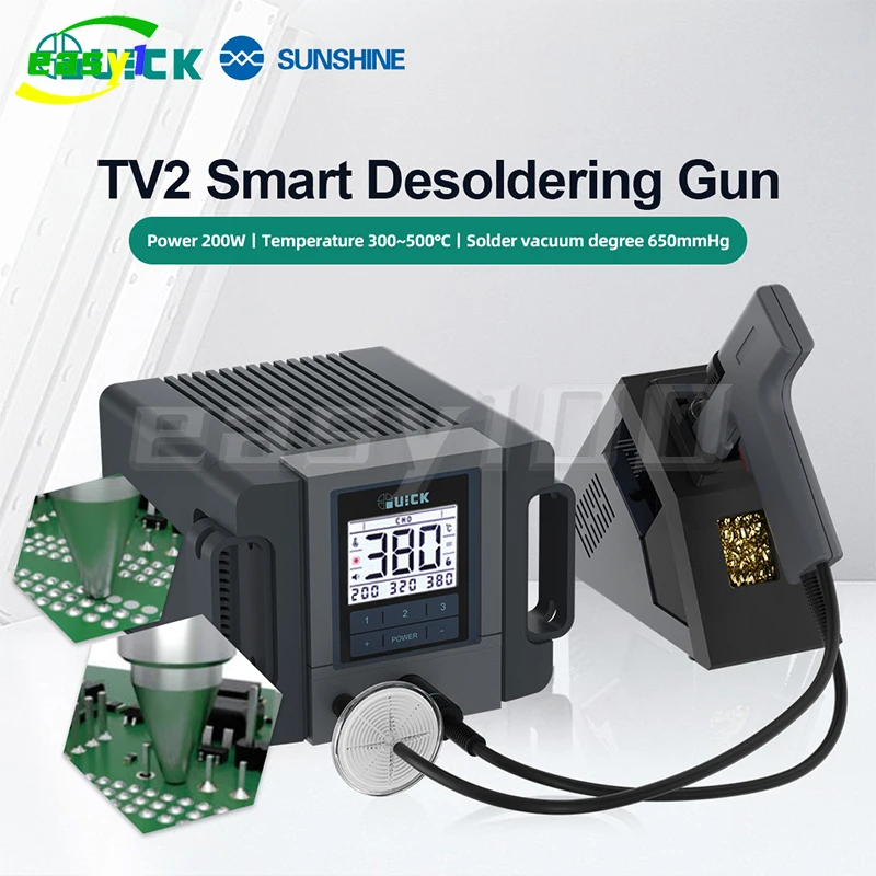 QUICK TV2 Tin Suction Gun LCD Built-in Vacuum Pump Diaphragm Type Tin Elimination Device for PCB Board Desoldering Gun