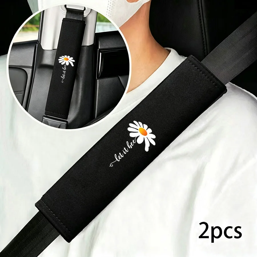 2Pcs Daisy Flower  Seat Belt Shoulder Pads Soft Car Seatbelt Covers Cute Auto Interior Accessories for Women