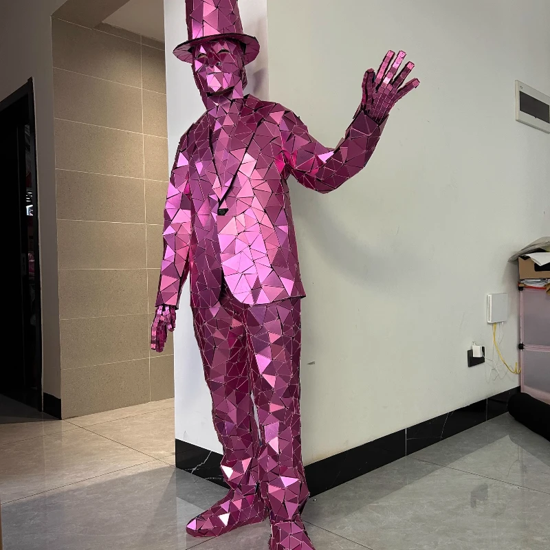 

Rose Red Mirror Men Costume Stage Performance Party Show Clothing Bar Singer Nightclub Costumes Festival Halloween Coaplay Suit
