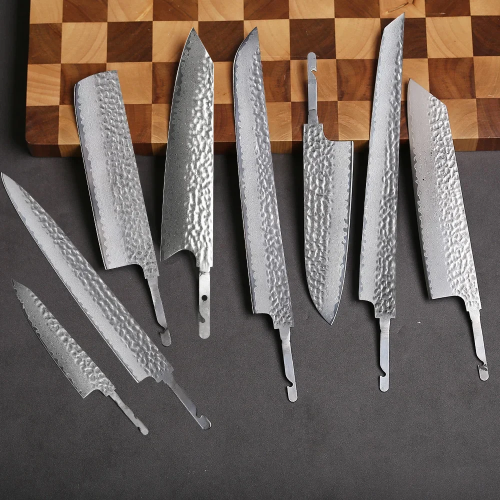 TURWHO Japanese Chef Knife Blank Blade DIY Hand Forged Damascus Steel VG10 Core Kitchen Knives Set Knife Making Tools No Handle