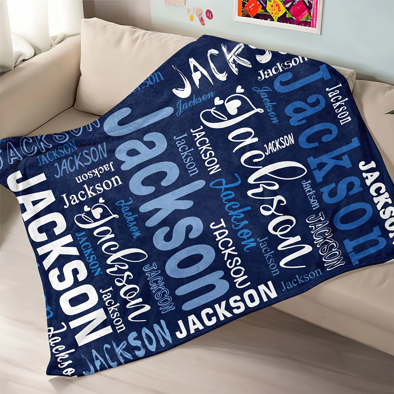 Custom Name Blanket, Personalized Text Throw Blanket, Customized Letter Print Flannel Blanket, Unique Gift