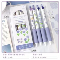 4PCS Floral Gel Pens Set Black Ink Color 0.5mm Ballpoint Pen Kawaii Pen Students writing tools School Office Stationery supplies