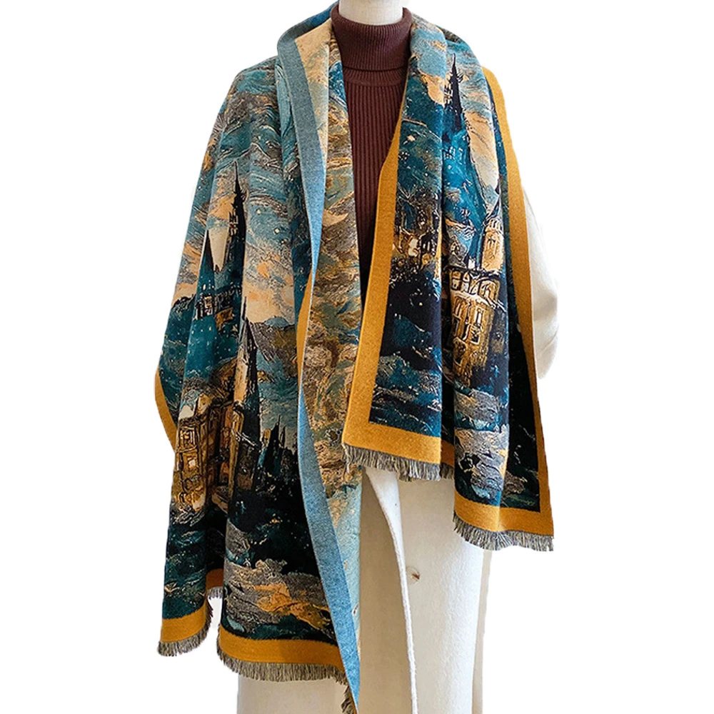 

Winter Cashmere Scarf Lady Printed Design Luxury Brand Warm Pashmina Blanket Wraps Women Shawl Female Decoration Thick Foulard