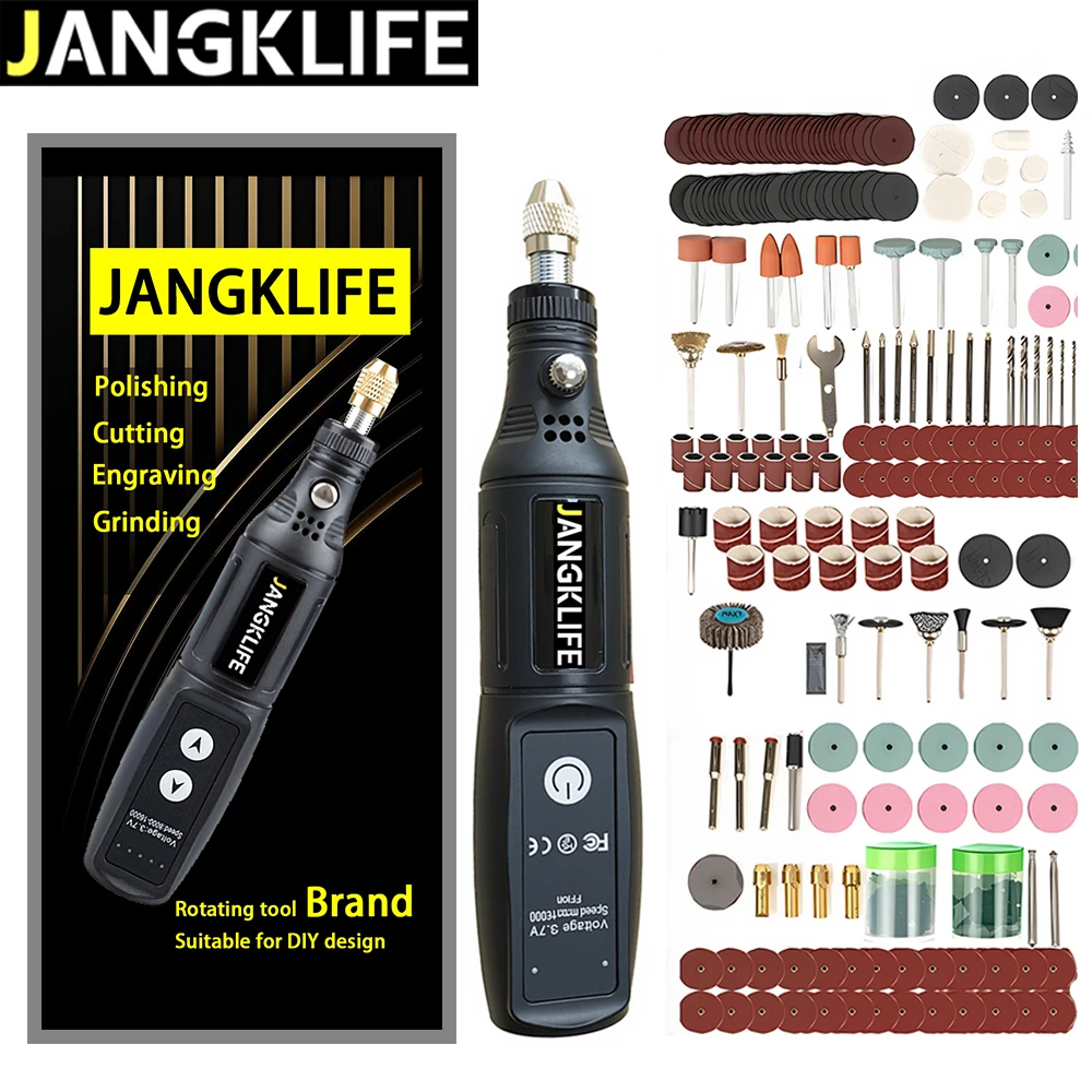 JANGKLIFE-Kit de herramientas rotativas inalámbricas USB, pluma de grabado para carpintería, bricolaje para joyería, Mini Taladro Inalámbrico de vidrio y Metal