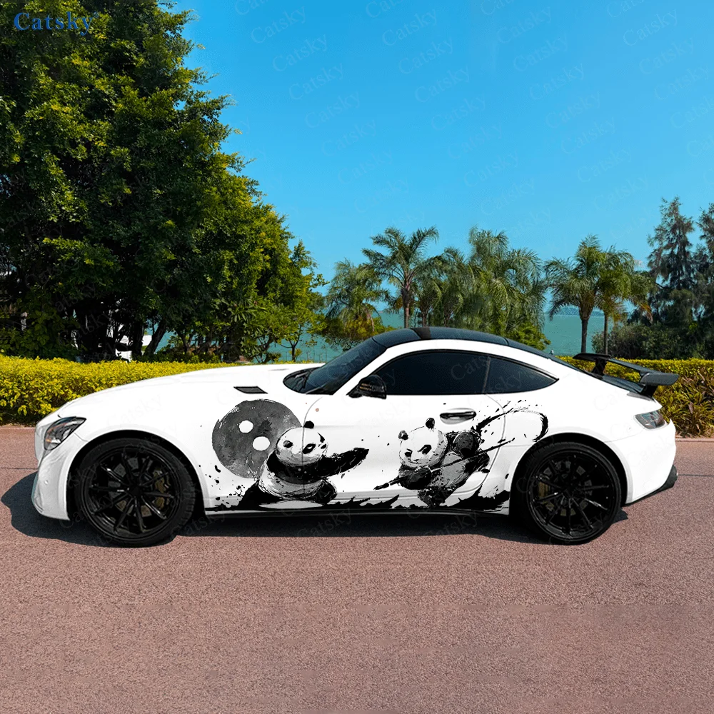 Cute Tai Chi Panda Cool Car Vinyl Wraps Decal Self-adhesive PVC Sticker Suitable for Trucks SUV Decoration Auto Accessories Gift