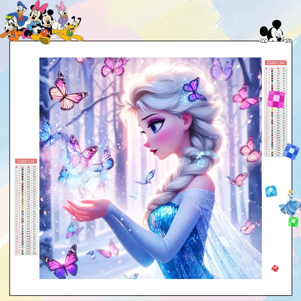 Disney Frozen Diamond Mosaic Elsa Full Round Square Drill Painting Butterfly Complete Kit Home Decor Handmade Gift