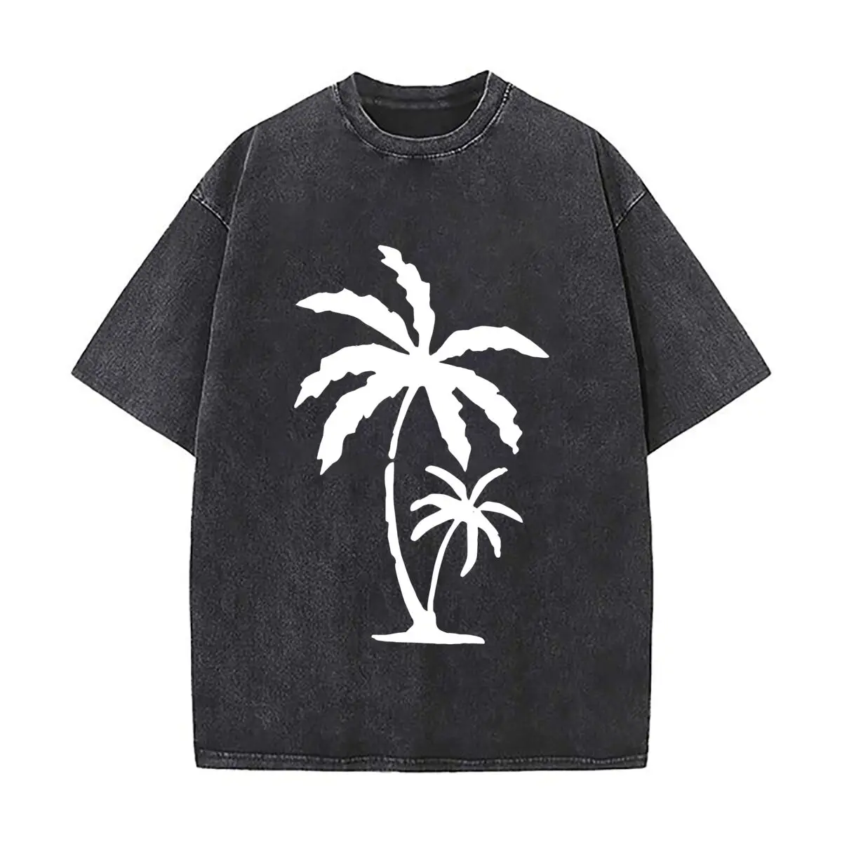 Decorative Metal Palm Tree Wall Decor Washed Vintage Short Sleeve Loose Streetwear Tee