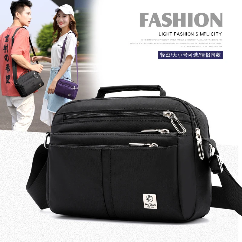 AOTIAN Men's nylon shoulder bag waterproof diagonal cross bag horizontal multi-level handbag casual bag