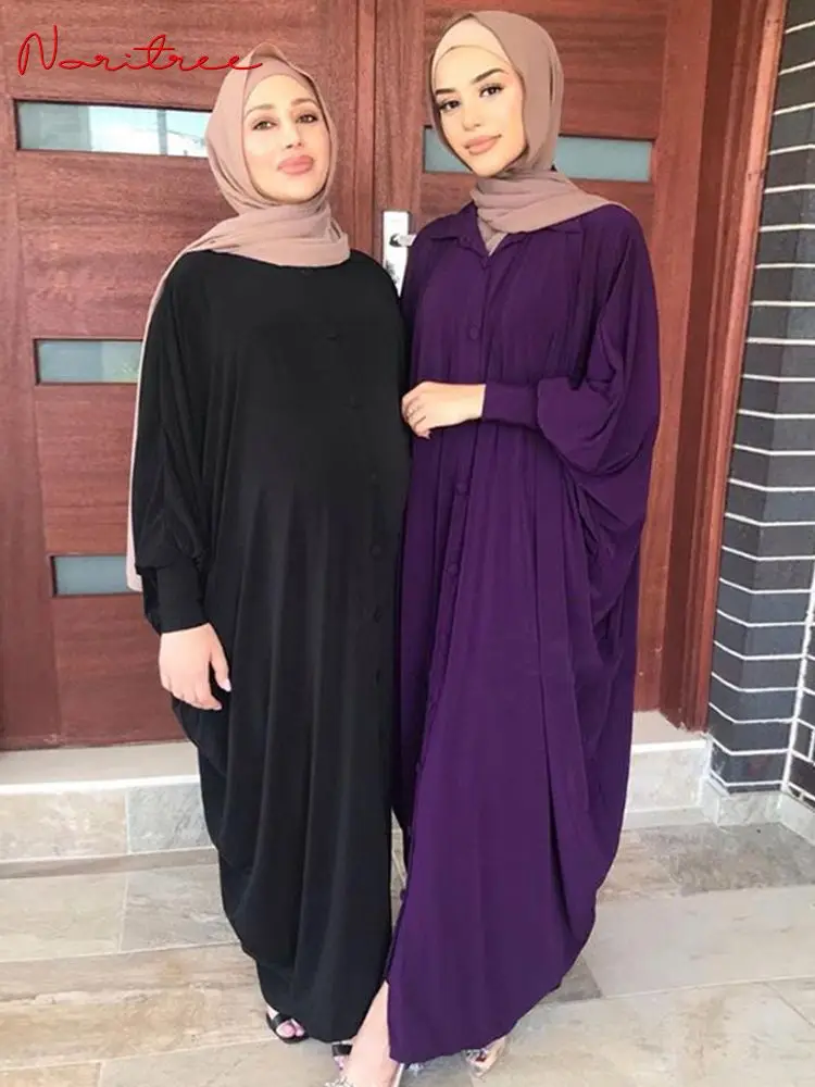 

Single Breasted Djellaba Muslim Dress Bat Sleeved Abaya Elegant Long Muslim Abayas Women Modest Wear Clothing EID Robes WY19