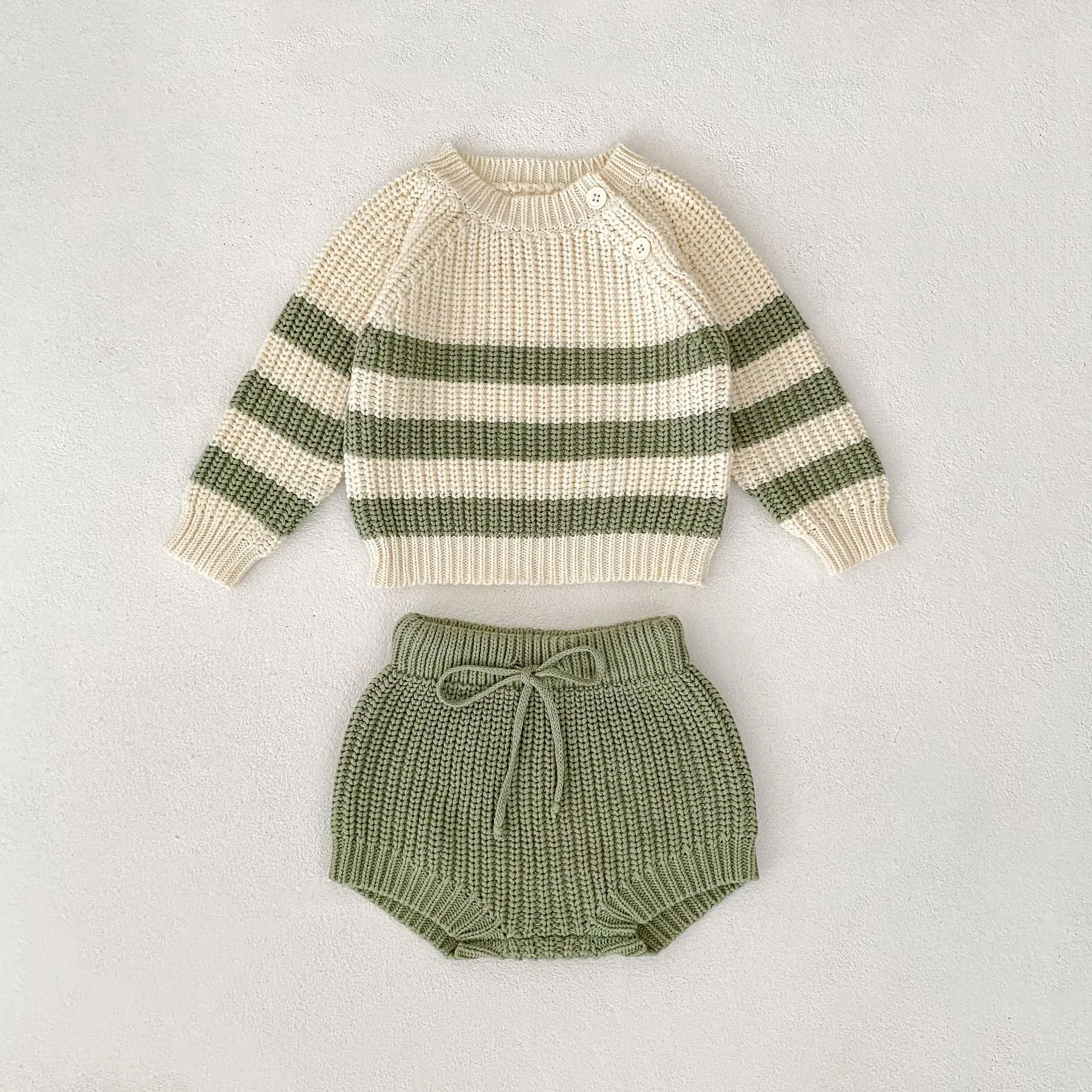 

2025 Autumn New Baby Girl Knit Clothes Set Infant Casual Long Sleeve Striped Sweater + Shorts 2pcs Suit Toddler Girl Outfits
