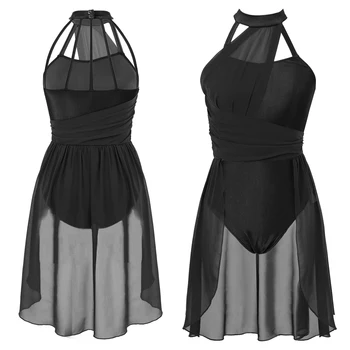 Womens mouwloze ballet lyrische dansjurk chiffon holle hedendaagse dansen turnpakje danskleding podiumvoorstelling kostuum