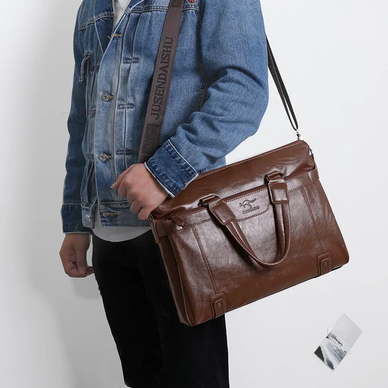 Maletín Vintage con cremallera para hombre, bolso ejecutivo de cuero PU, bolso de hombro de gran capacidad, bandolera para ordenador portátil