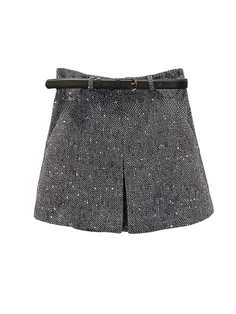 Gonna in tweed con paillettes ini a vita alta Pendolarismo Sle Design semplice Fibra di poliestere piegata Vestibilità ampia Regular Thin