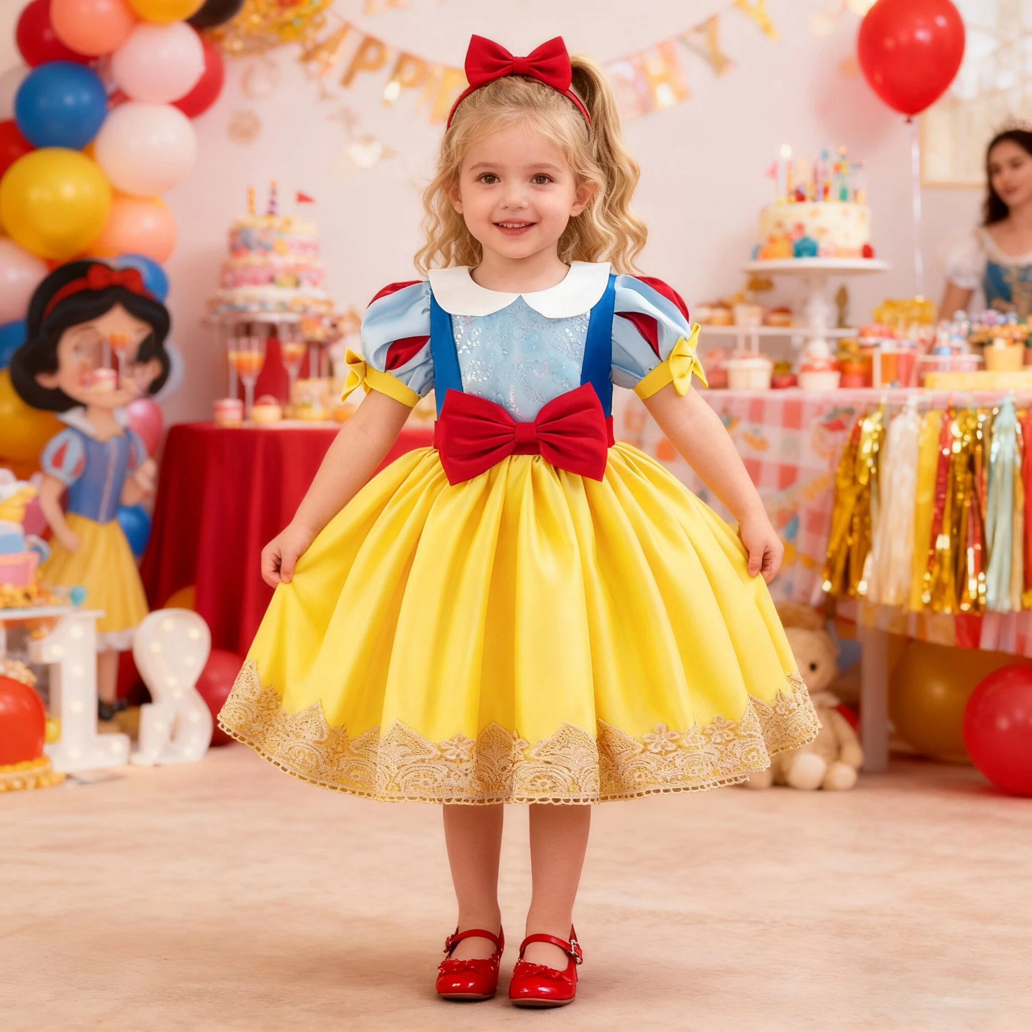 

White Snow Princess Wedding Party Baby Girls Dress Toddler Bow 1st Birthday Prom Dresses for Girl Bridesmaids Evening Tutu Gown