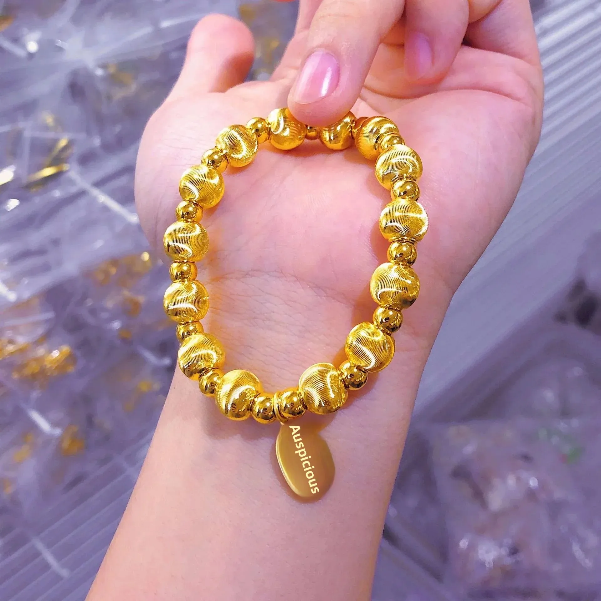 Pure 24K 999 Gold Necklace Cat's Eye Gold Bead Clavicle Necklace Female Plated 18k Lucky Gold Bead Pendant Valentine's Day Gift view 3
