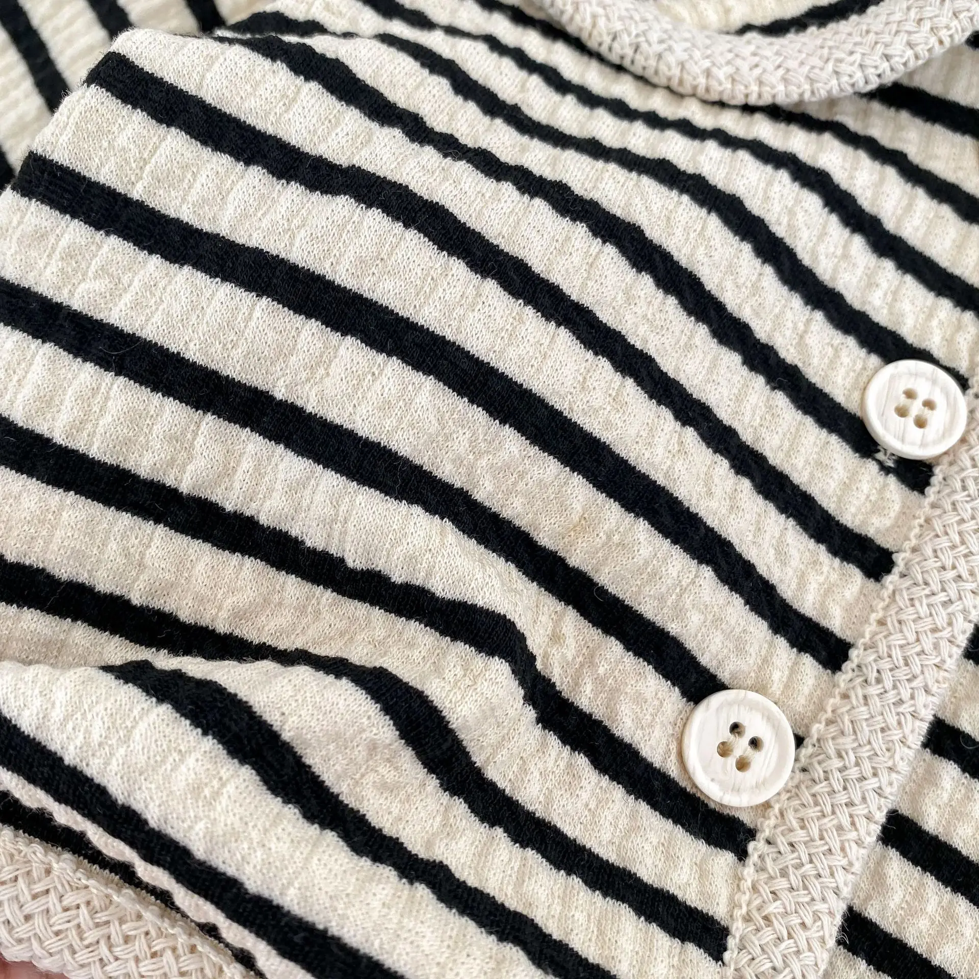 2025 ربيع الفتيات مخطط مجموعة بسيطة التلبيب كم طويل سترة علوية عادية بنطال ذو قصة أرجل واسعة قطعتين مجموعة 73-120 سنتيمتر #6