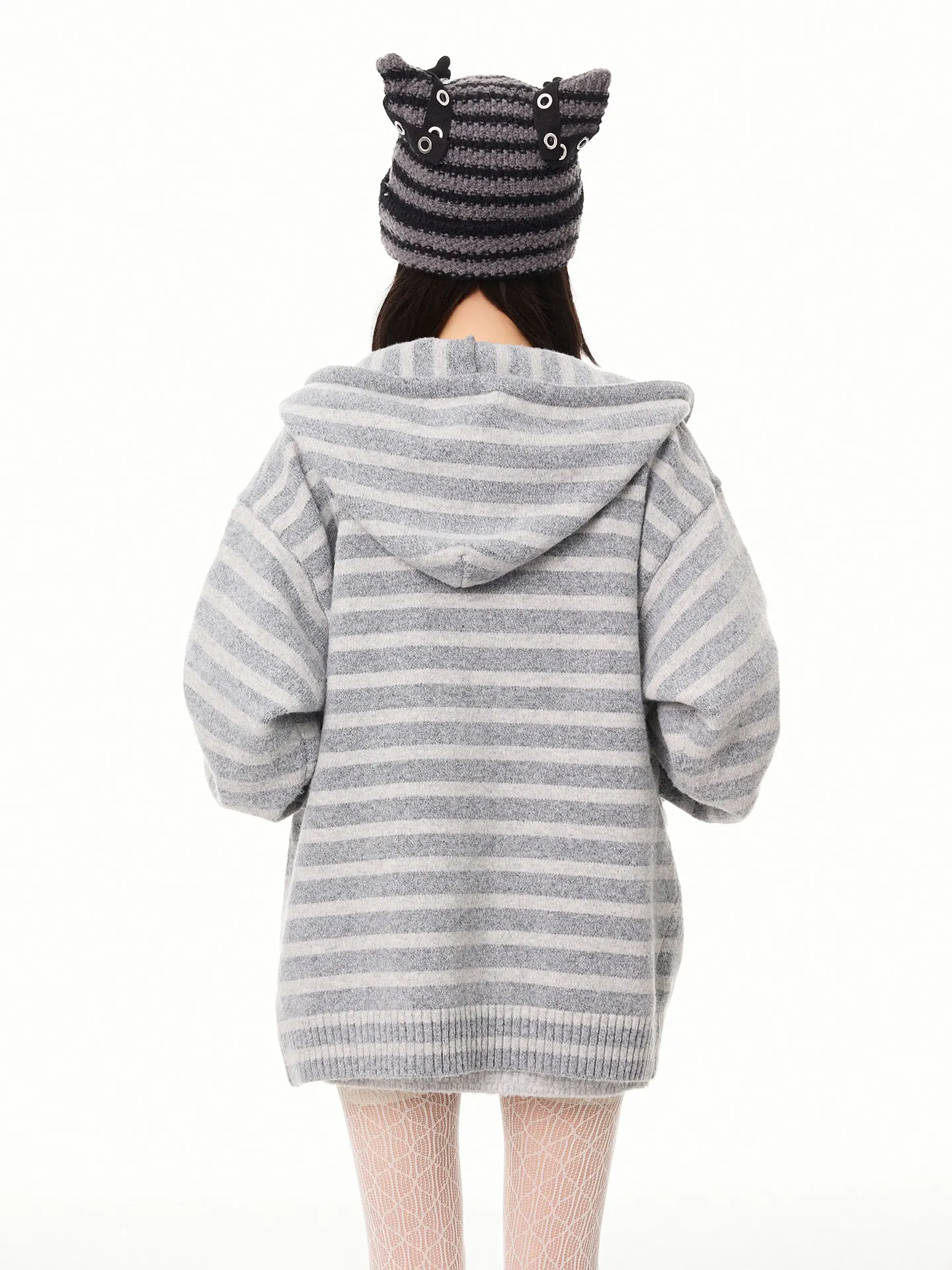 K787 American Retro Striped Loose Knitted Open Cardigan Unisex Hoodie Sweater Casual Style Polyester Blend Long Sleeve Autumn...