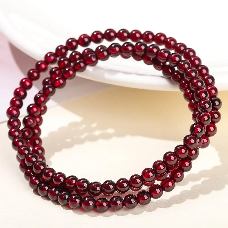 JD High Quality 3-4mm Natural Wine Red Garnet Round Stone Beads Multi Circles Bracelets Women Elegant Healthy Jewelry Gift