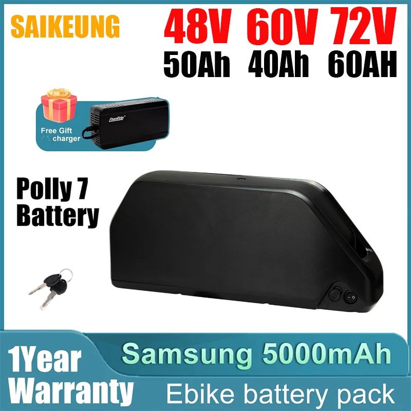 

36v 48v 52v 60v 72V 20ah 25ah 30ah 40ah 50ah 60AH Electric Vehicle Bicycle Polly DP-7 Lower Tube E-Bike 21700 350W-3000W Battery