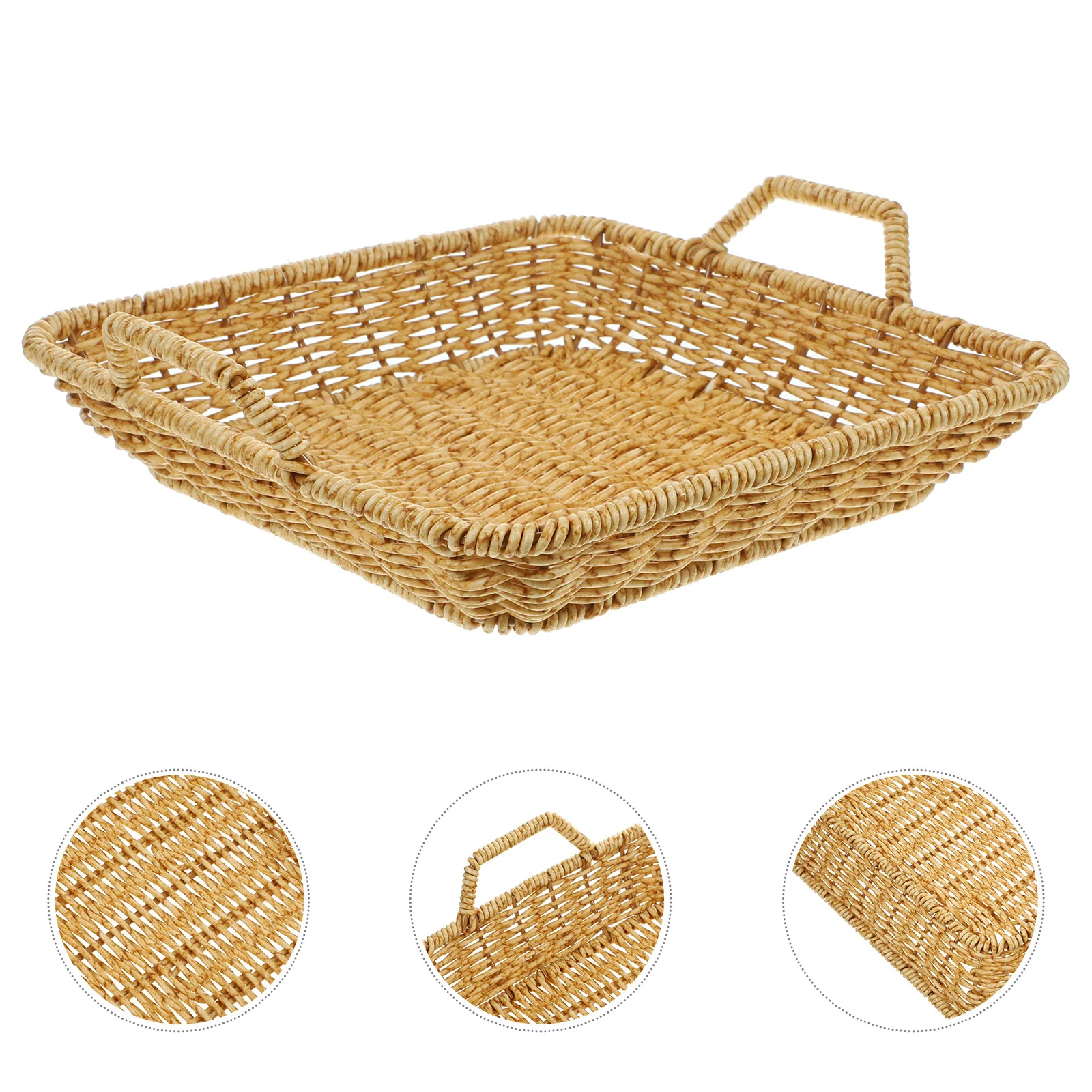 

Woven Fruit Basket Plastic Rattan Imitation Bread Basket Kitchen Food Serving Holder Storage Organizer for Home