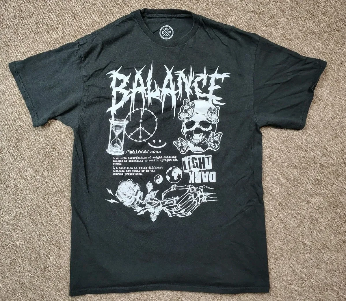 BALANCE Graphic T-Shirt Men's Large Black Cotton Short Sleeve Heavy Metal Theme