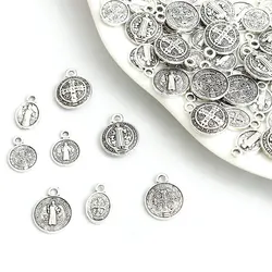 Saint Benedict Medallion Charms 10/20/30/40pcs Jesus Cross Catholic San Benito Pendants For DIY Religious Necklaces Bracelets