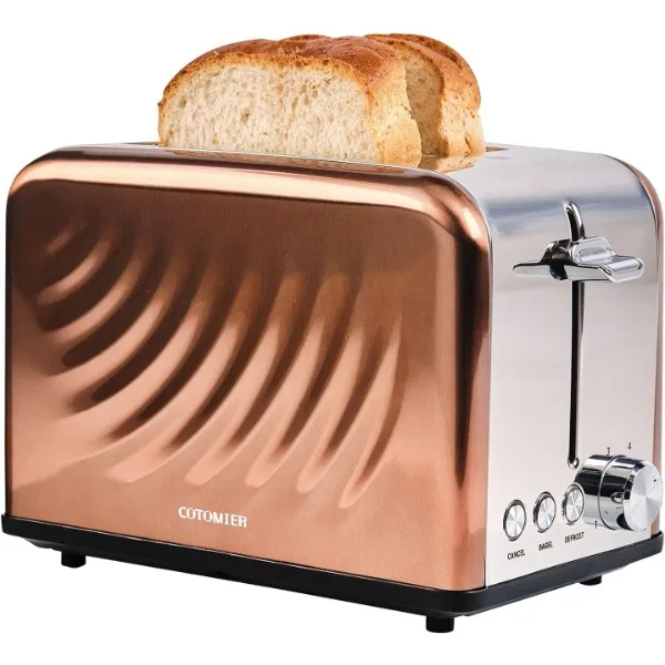 

Toaster 2 Slice, Retro Cream White Stainless Steel Toaster with Defrost Bagel Cancel Function & 6 Shade Settings (Rose Gold)