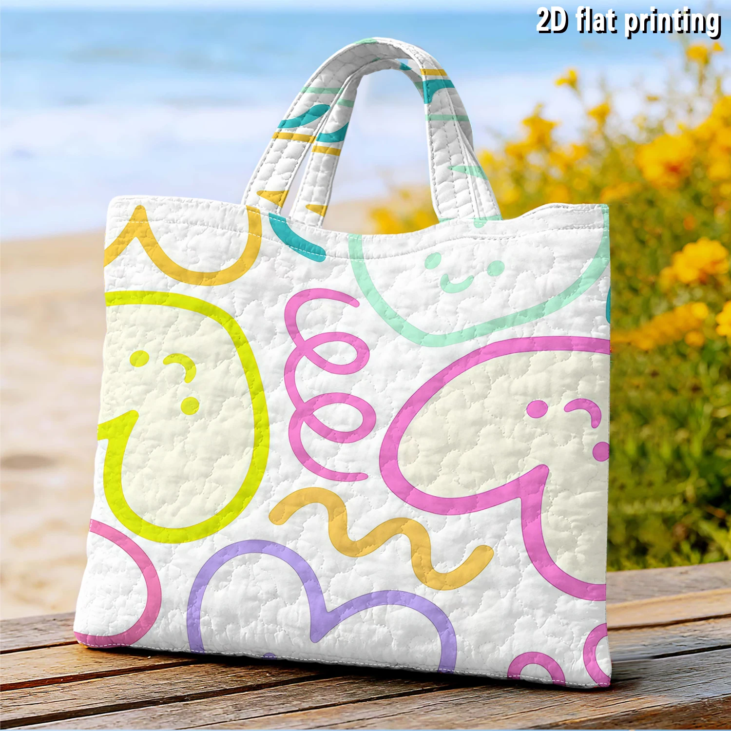 Pastel Smile Heart Large Capacity Canvas Shoulder Bag Dual Side Print Tote Bag Daily Shopping Bag Fashion Gift Handbag