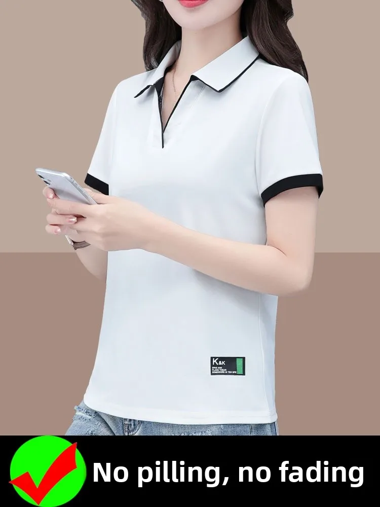 

Ice Silk Short Sleeve Shirt Women's T-Shirt Casual Sporty Quick Dry Summer New Style Mid-Aged Mom Fashionable Top