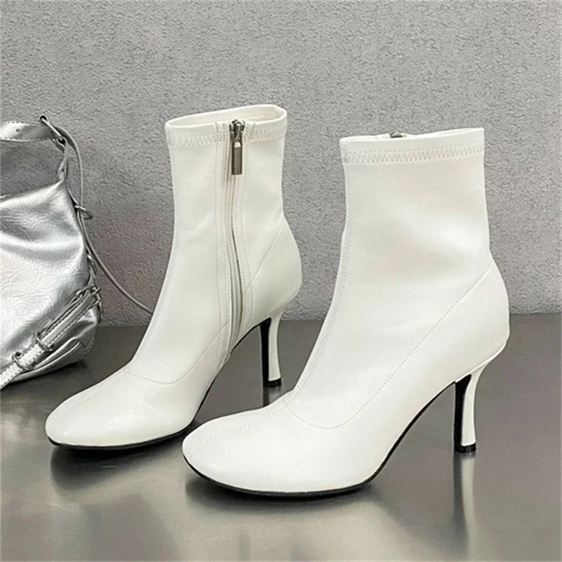 Fashion Women Short Boots  Round Toe Thin High Heels Women Boots 2025 Spring Autumn Zipper SEXY Designer  Ankle Boots Women