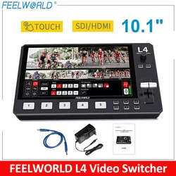 FEELWORLD L4 Video Switcher With 10.1 Inch Touch Screen for Live Streaming Equipment Card Mixer Equipments Photo Camera HDMI-com