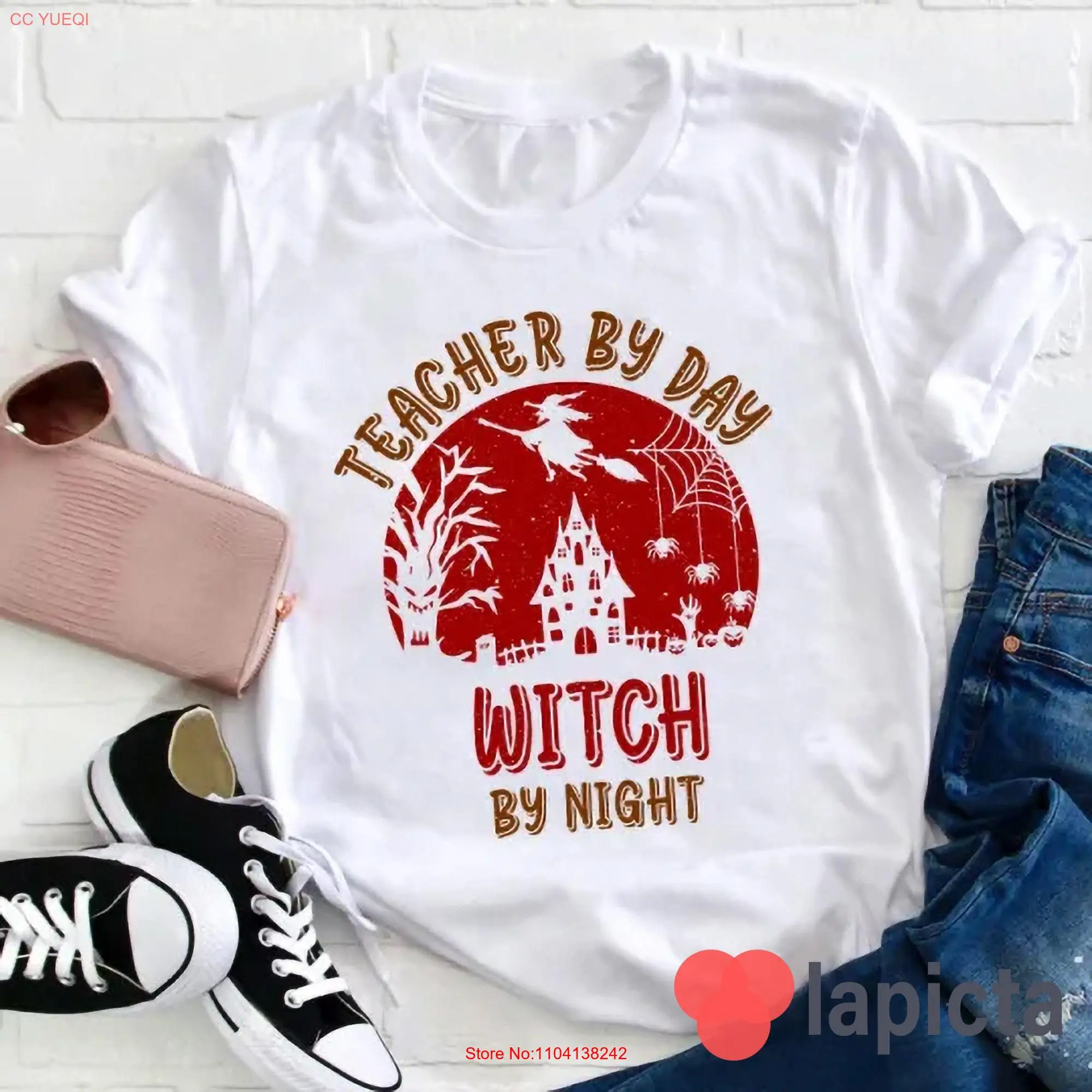 Teacher By Day Witch Night T Shirt Funny Halloween For long or short sleeves