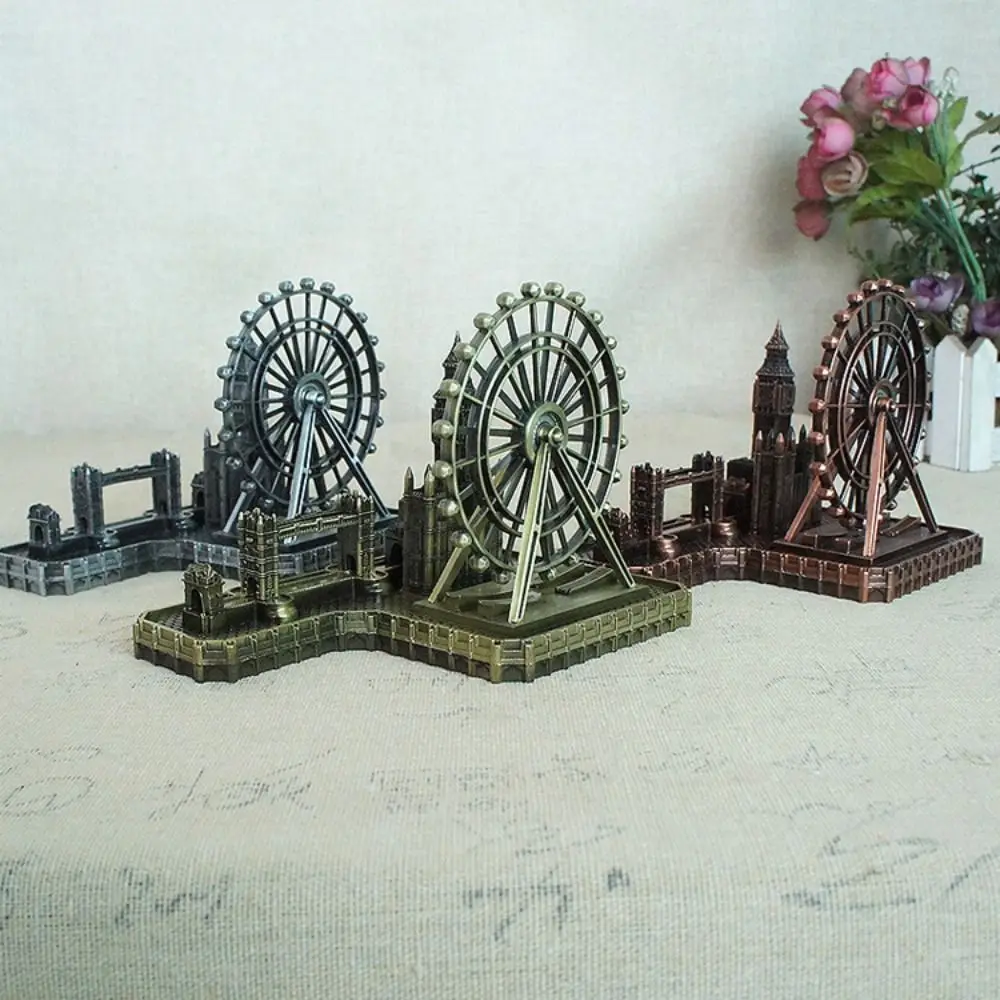 Crafts Metal London Eye Big Ben Tower Bridge Vintage Retro City Figurine Simulated Waterproof Miniatures Statue Sculpture Desk