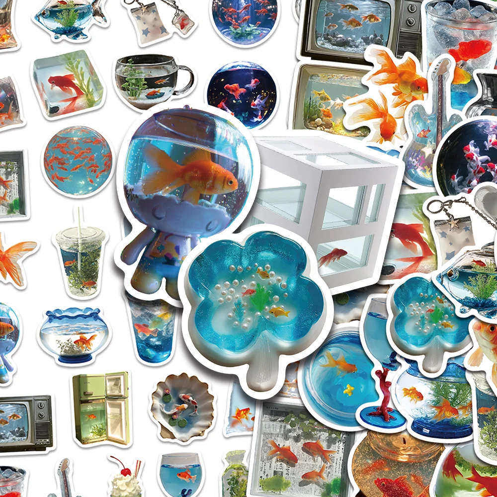 50pcs Kawaii Goldfish Stickers Fish Tank Aesthetic Decals For Laptop Guitar Skateboard Ocean Enthusiasts Creative Stickers Gifts