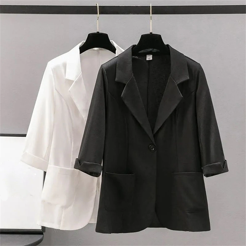 Women's Thin Blazer Coat Spring Summer New Solid Color Korean Casual All-match Suit Jacket Ladies Loose Large Size Tops Outwear