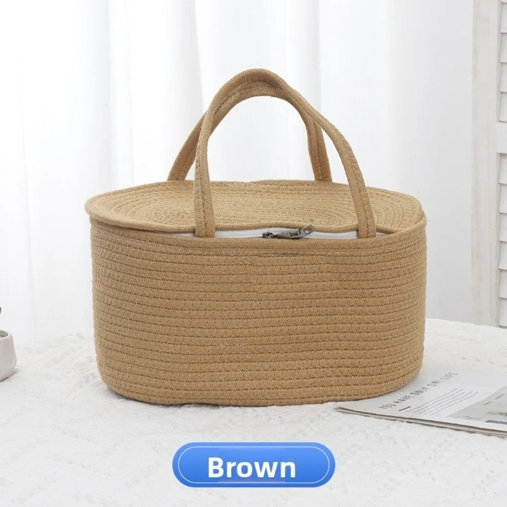 Cotton Thread Rope Mummy Handbag Divided Into Compartments for Diaper/Toy Storage Diaper Storage Basket Large Capacity Tote Bag