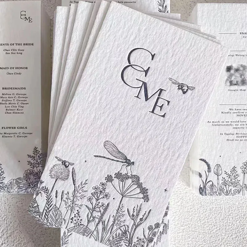 200Pcs Custom Business Cards 3D Texture Paper Wedding Invitation Cards Debossed Embossed 600gsm Cotton Paper Thank You Card