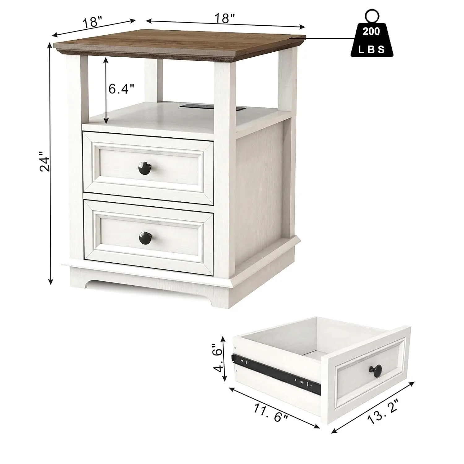 End Table with Fast Charging Station & 2 Drawers for Living Room Bedroom, Customized