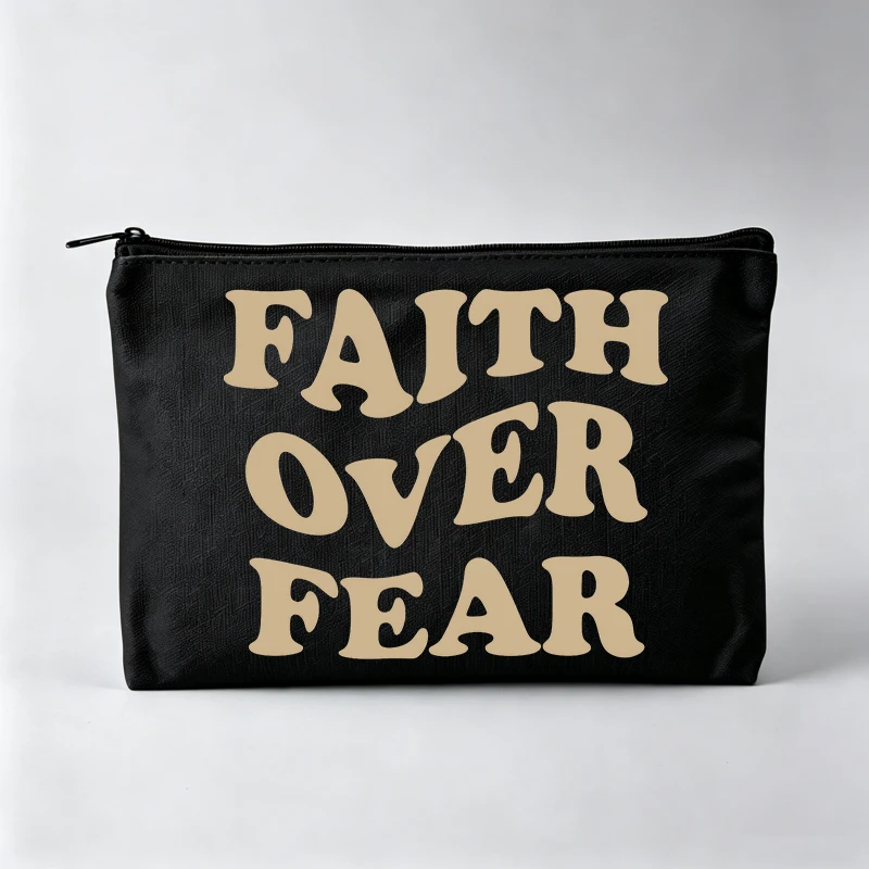 Slogan-style Graphic Makeup Bag, Typography Print Cosmetic Pouch for Daily Use
