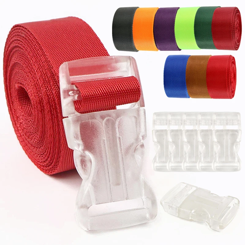 

3/5 компл., 20-38 мм, прозрачная пластиковая пряжка + цветная лямка, нейлоновые ленты для багажа, сделай сам, застежка для рюкзака, пряжки Fastex