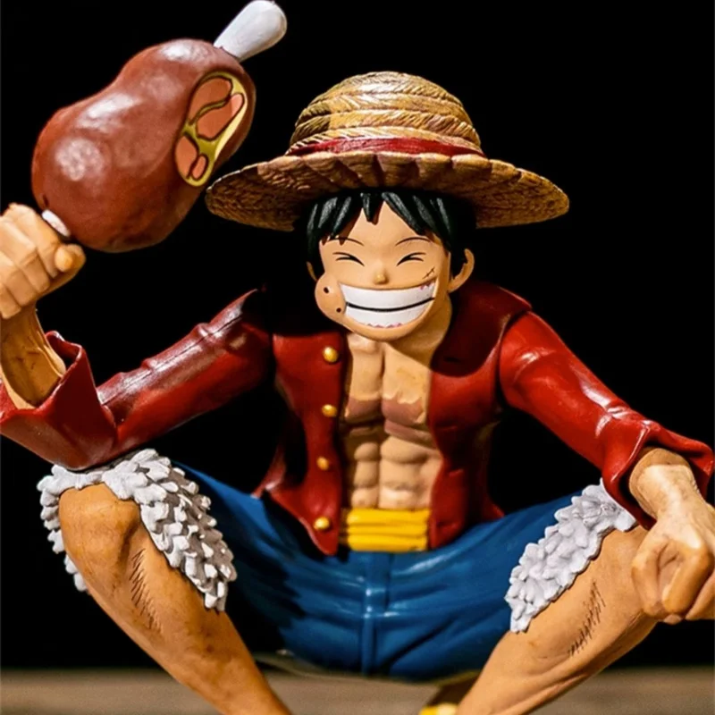 قطعة واحدة لوفي القرفصاء أكل اللحوم البلاستيكية عمل تمثال القرد D لوفي تمثال زورو سانجي كايدو جمع نموذج ألعاب الدمى هدية