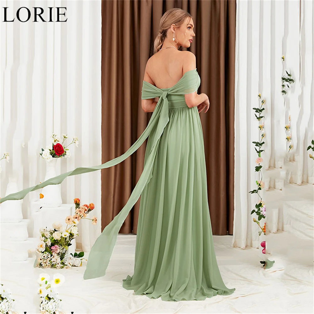 LORIE Elegant Green Chiffon Bridesmaid Dresses Off Shoulder Ribbon Draped A-Line Pleated Wedding Party Prom Gown 2024 Customized