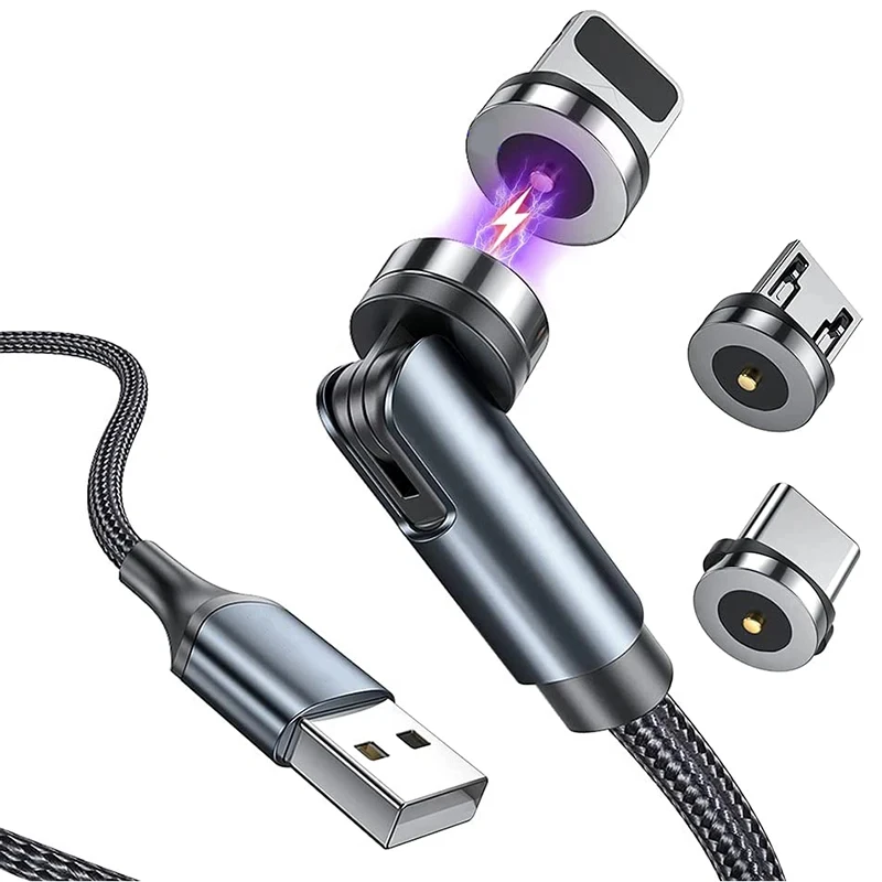 

540 Rotate Magnetic Micro USB Type C Mobile phone cable For iPhone Samsung Xiaomi phone accessories Magnet Charger Wire Cord