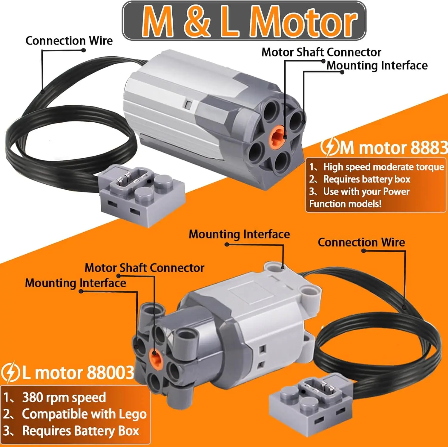 Kit de motor 9 en 1 compatible: juego de control remoto Caja de baterías, piezas de motor, controlador de motor, servo de dirección, engranajes, bloque de construcción